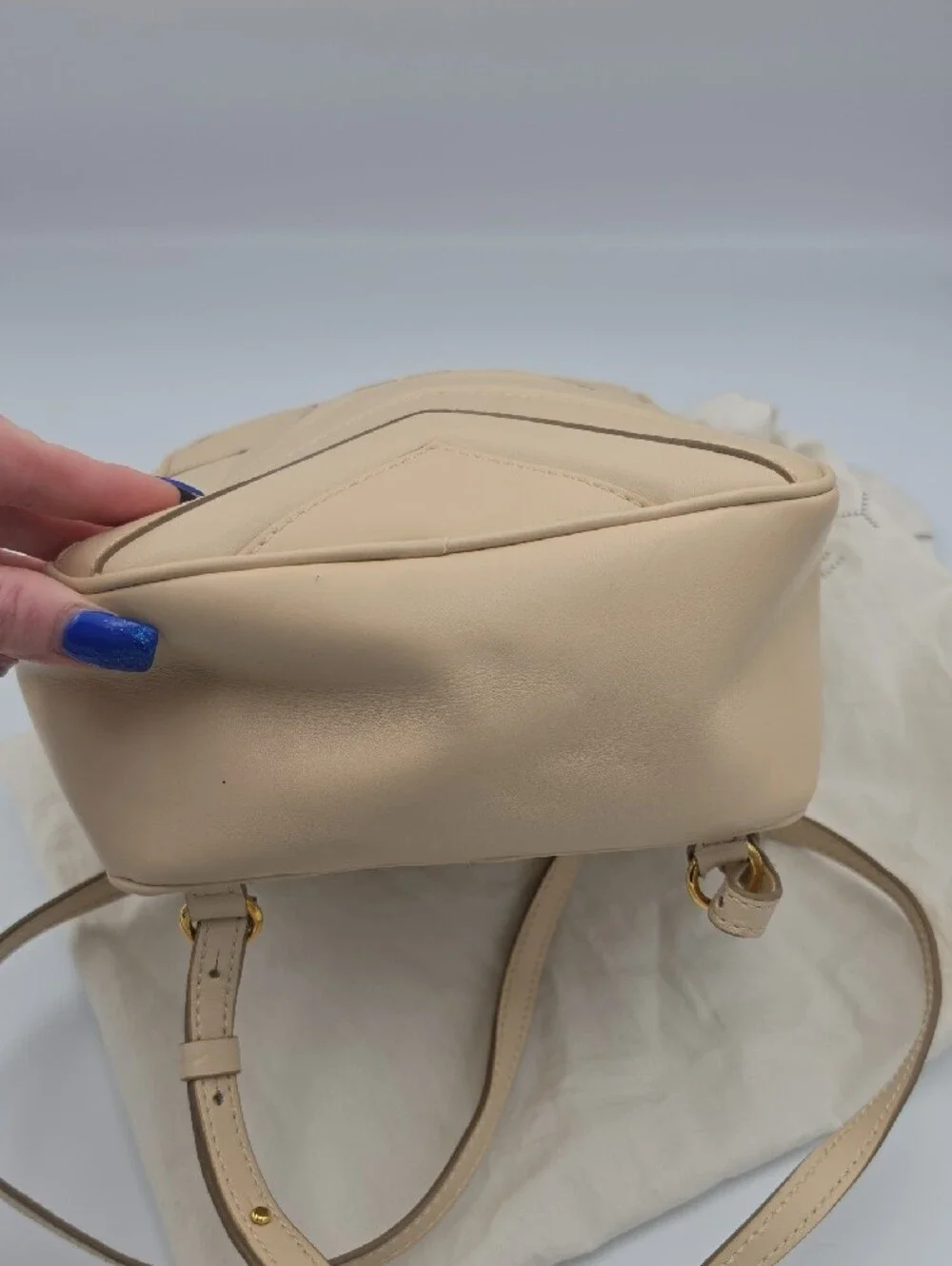 Stella McCartney Neutral Beige Star Quilted Mini Backpack W/ Gold (EUC)✨️🌟✨️